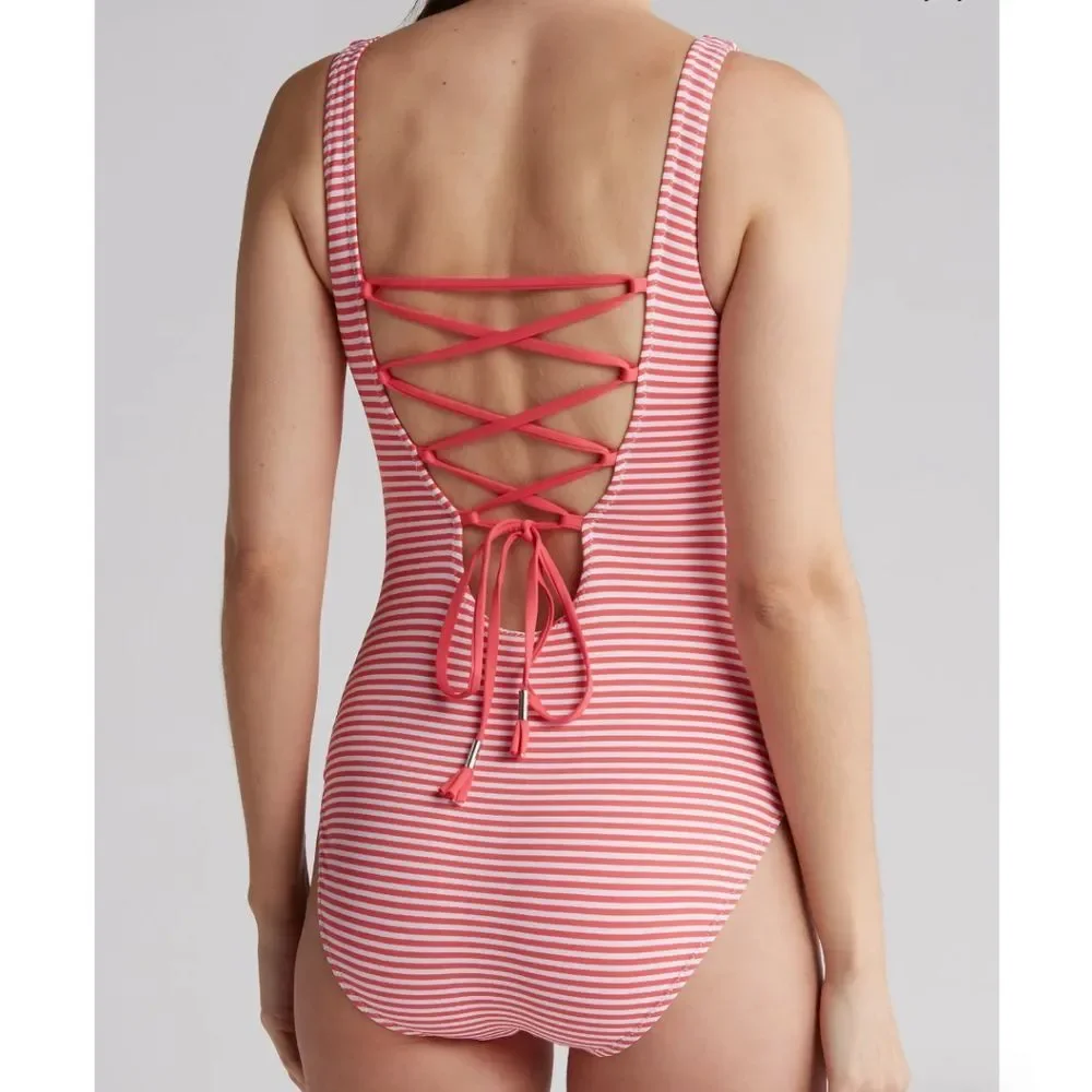Tommy Bahama Breaker Bay Reversible‎ Lace Back One-piece SPF50 SZ 14 Beach